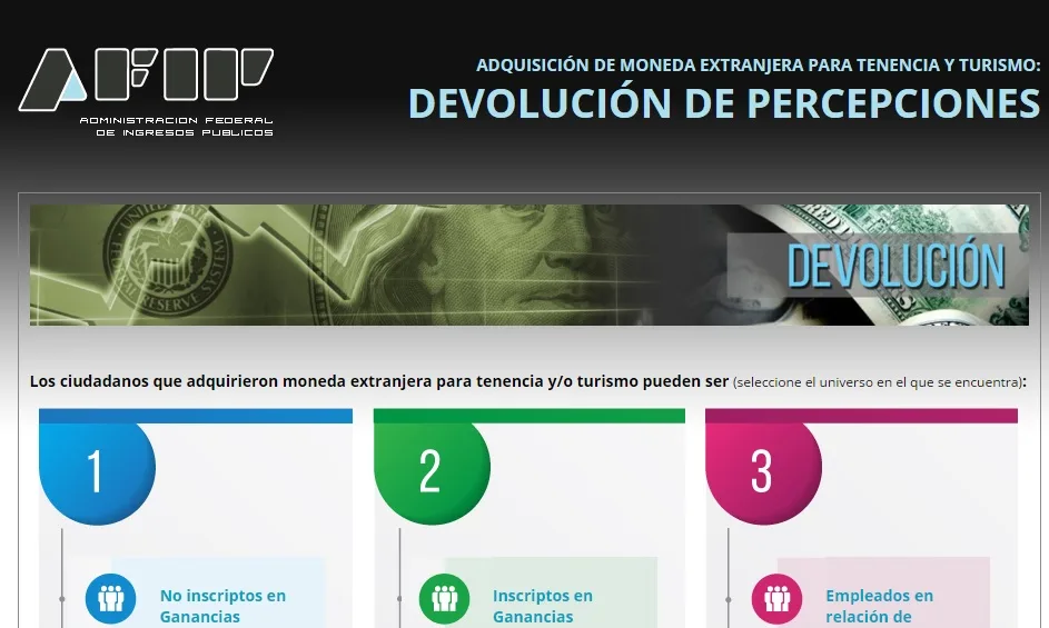 AFIP devolucion percepción dólar