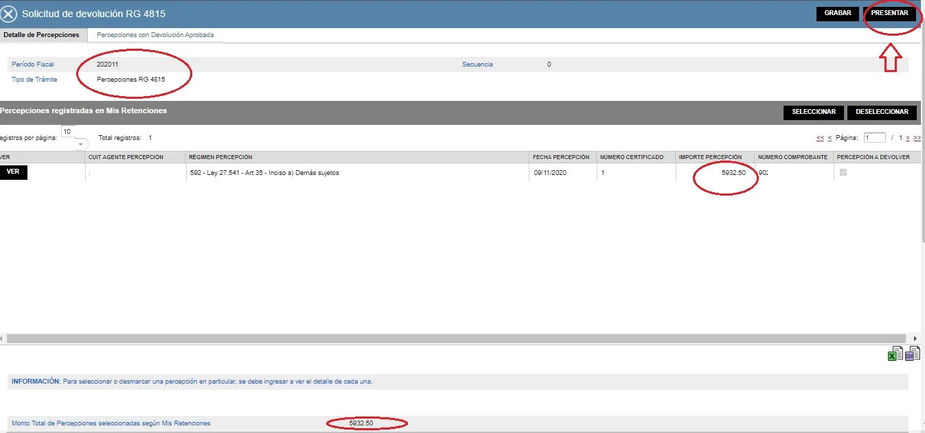 Devolucion percepciones no contribuyentes